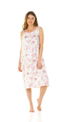 Sue Marks Luxury 100% Combed Cotton Roses Woven Sleeveless Nightdress